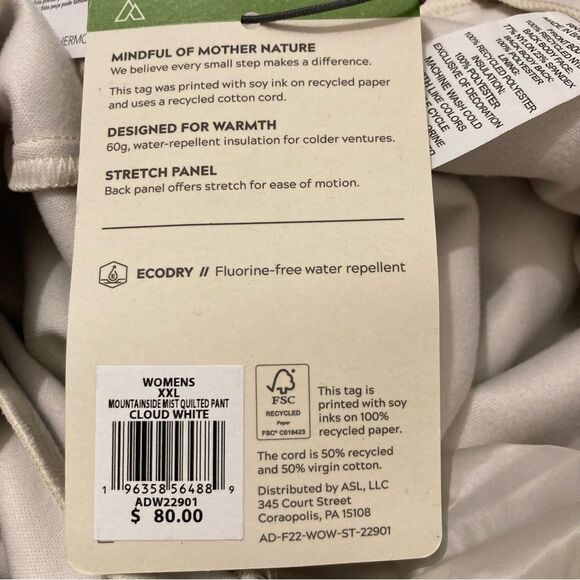 Alpine Design Drift Quilted Pants Cloud White Women’s XXL Thermolite NWT - Picture 9 of 9